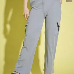 BUY NEW TREND Women Relaxed Straight Fit High-Rise Wrinkle Free Cargos Trousers-image-90