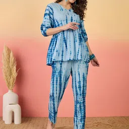 Sangria Tie & Dye Print Pure Cotton Top With Trousers Co-Ords-picture-12