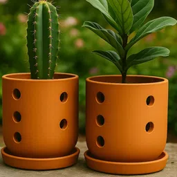 The handicraftian Autumn Orchid 2Pcs Orange-Colored Terracotta Large Planters - 8 Inch-picture-37