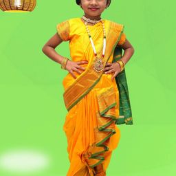 Mom and Me Kids-Girls Yellow Sarees-image-80