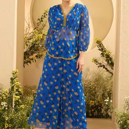 Antheaa Printed V-Neck Top With Palazzos-image-46