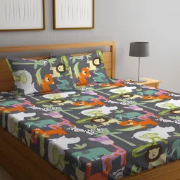 Myntra Elegant Homes Black & Green Animals Printed 300 TC King Bedsheet Set 2.5 m x 2.25 m-image-93