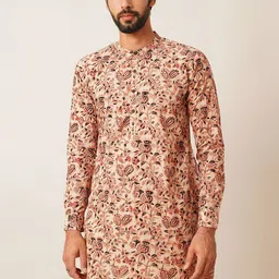 JAYPORE Floral Printed Band Collar Kurta-image-73