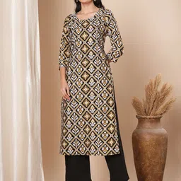 FASHOR Ethnic Motifs Printed Round Neck Straight Kurta-49