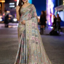 KIMISHA Ethnic Motifs Woven Design Zari Organza Banarasi Saree-image-50