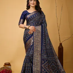 KALINI Bandhani Printed Woven Design Zari Silk Blend Saree-57