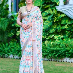Anouk Floral Printed Zari Saree-49