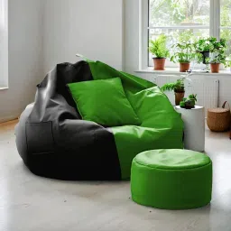 shira 24 4XL Bean Bag with Footrest & Cushion Ready to Use with Beans ( Green::Black-4XL) Bean Bag SofaWith Bean Filling image 3