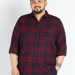 UNSIZED Men Plus Size Comfort Oversized Fit Spread Collar Checked Cotton Casual Shirt-image-8