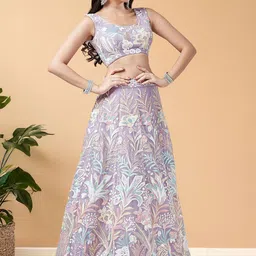 FABPIXEL Embroidered Sequinned Semi-Stitched Lehenga & Unstitched Blouse With Dupatta image 4