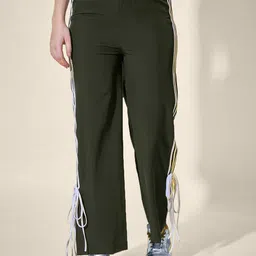 QIOA Women Side Striped & Ankle Tie Detail Mid Rise Track Pants-picture-51