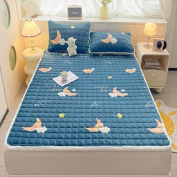 JC HOME Blue & Beige Graphic 150 TC King Bedsheet with 2 Pillow Covers-image-96