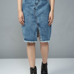 URBAN POCHE Women High Rise Straight Pure Cotton Knee Length Skirts-image-87