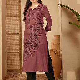 Sangria Women Maroon Floral Embroidered Thread Work Floral Kurta-picture-47