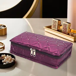Kuber Industries Purple & Gold Toned Satin Jewellery Organiser Kit With 6 Pouches-54