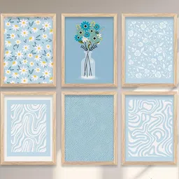 WALLLANE Brown & Blue 6 and more Piece Wood Abstract Wall Paintings-image-65