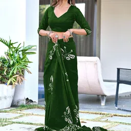 LeeliPeeri Designer Batik Block Printed Mulmul Cotton 1-Minute Ready to Wear Saree image 3