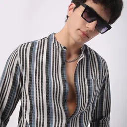 VASTRADO Men Classic Slim Fit Multi Stripes Opaque Striped Casual Shirt-image-86
