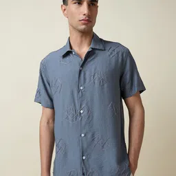 Thomas Scott Men Premium Fit Spread Collar Textured Casual Shirt-image-36