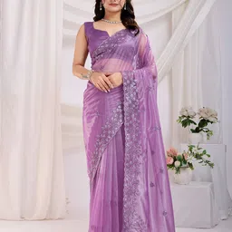 HERE&NOW Floral Sequinned Net Saree-picture-49