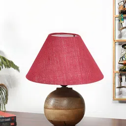 Devansh Pink & Brown Wooden Frusturical Shaped Table Lamp-23