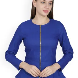 Moda Rapido Round Neck Zipper Peplum Top-picture-3