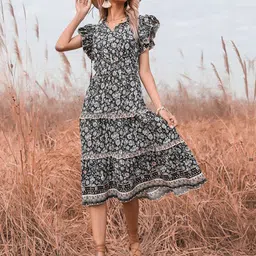 Routes by All About You Floral Keyhole Neck Flutter Sleeve A-Line Dress-picture-33