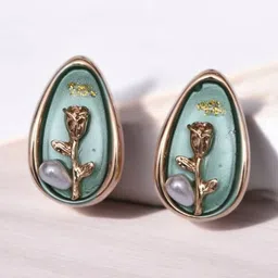 ADC SHEMONA Gold-Plated Oval Shaped Stone Studded Studs-39