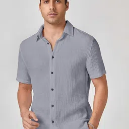 TIGER SNAKE Textured Spread Collar Comfort Casual Shirt-image-7