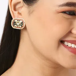 Anouk Gold-Plated Artificial Stones Studded And Beaded Geometric Shaped Studs image 5