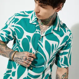 max Floral Printed Spread Collar Cotton Shirt-image-97