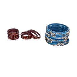SOMIL Women Set Of 12 Artificial Stones & Beads Hand Decorated Glass Bangles-picture-17