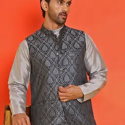 Jompers Woven design Mandarin Collar Nehrujacket-1
