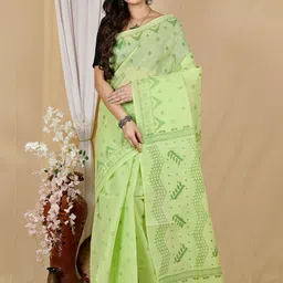 PuJoy Geometric Printed Pure Cotton Taant Saree-picture-13