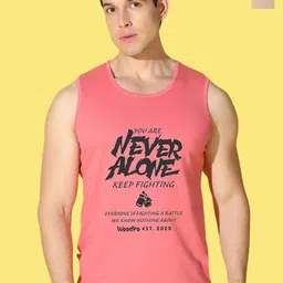 WOOSTRO Pack Of 2 Printed Knitted Gym Vest - VWS26(BKLN RUST)(ALONE PEACH)-16