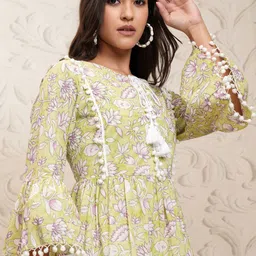Vishudh Floral Printed Cotton Flared Sleeve Empire Dress-image-90