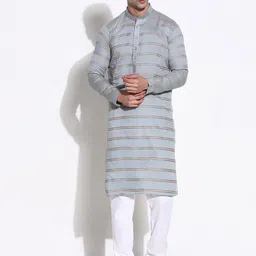 SHOWOFF Men Striped Regular Kurta with Trousers-picture-45