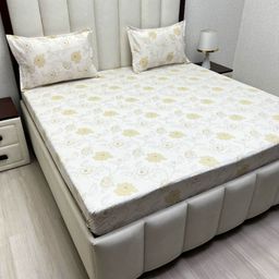 Pure Decor Beige & White Floral 250 TC Queen Bedsheet with 2 Pillow Covers-picture-16