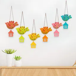 ArtVibes 6Pcs Yellow & Blue Printed Wooden Wall Decor Hangings-14