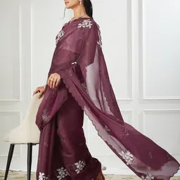 FABMORA Floral Embellished Embroidered Organza Saree-image-83
