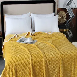 JC HOME Yellow Checked AC Room 300 GSM Single Bed Blanket-31