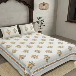 BED-SHEET.COM White & Yellow Floral 180 TC King Bedsheet with 2 Pillow Covers-picture-10