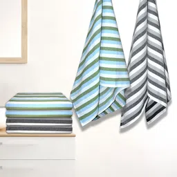 Athom Living 6-Pcs Green & Grey Striped 210 GSM Bath Towel-16
