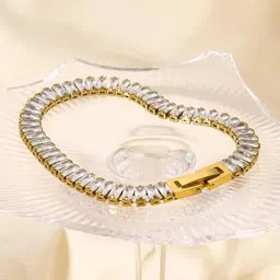 DressBerry Gold Plated American Diamond Link Bracelet-image-13