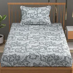 FURNOFY Grey Ethnic Motifs 130 GSM Single Bedsheet with 1 Pillow Covers-picture-45