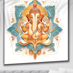 Myntra Elegant Homes White & Orange Lord Ganesha Printed Canvas Religious Wall Art-image-35