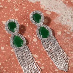 StyleCast Silver-Plated Rhinestone Studded Tasselled Teardrop Shaped Drop Earrings-image-61