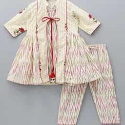 BAESD Girls Floral Printed V-Neck A-Line Kurti With Trousers & Jacket-picture-27