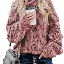 StyleCast Women Cable Knit High Neck Long Sleeves Pullover-picture-1
