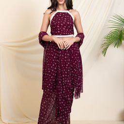 DEEBACO Printed Sleeveless Top & Skirt With Dupatta-image-37